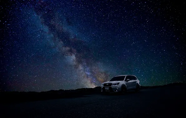Road, stars, Subaru, the milky way