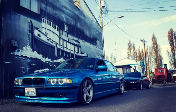 Picture road, tuning, bmw, BMW, blue, e38, stance, 750il