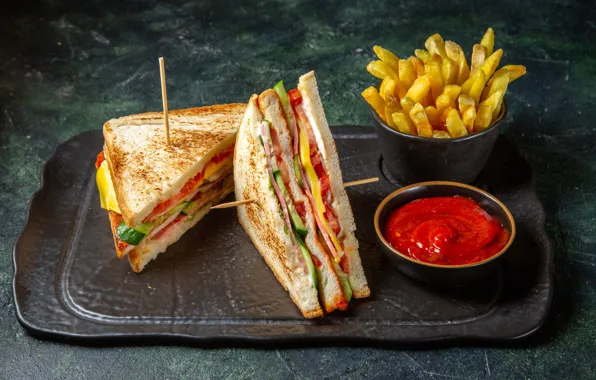 Table, food, cheese, bread, vegetables, tomatoes, sauce, ketchup