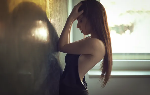 Girl, light, face, hair, figure, window, profile, Cecile