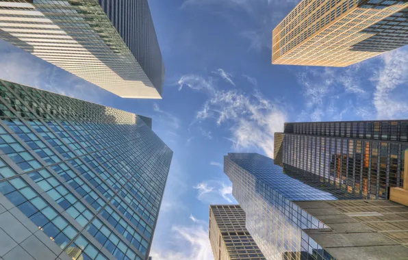 The sky, the city, reflection, home, New York, skyscrapers, window, New York