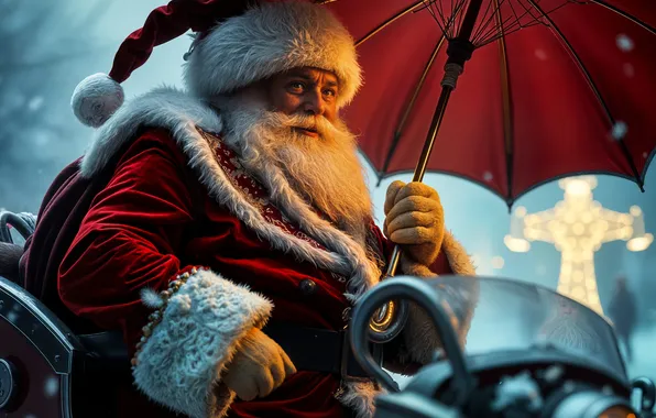 Umbrella, Christmas, New year, Santa Claus, Santa Claus, AI art, neural network