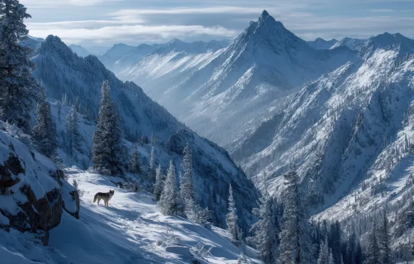 Winter, frost, forest, the sky, clouds, snow, landscape, mountains
