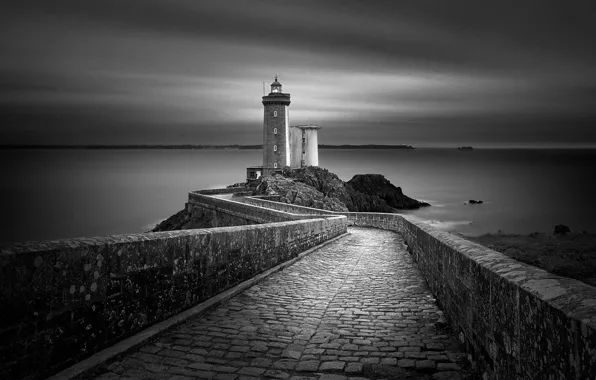 Road, sea, France, Lighthouse, Little Kitty, Petit Mine