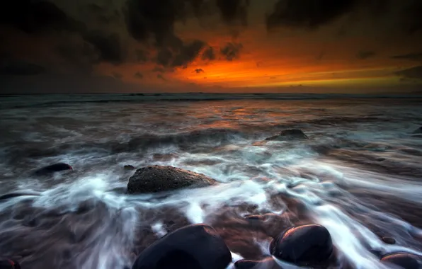 Sea, landscape, night