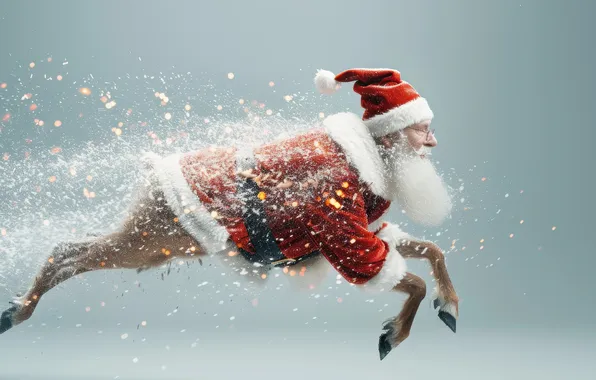 Snow, deer, running, Christmas, New year, Santa Claus, hooves, the rush
