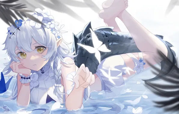 Water, girl, butterfly, flowers, Arknights, Tomimi