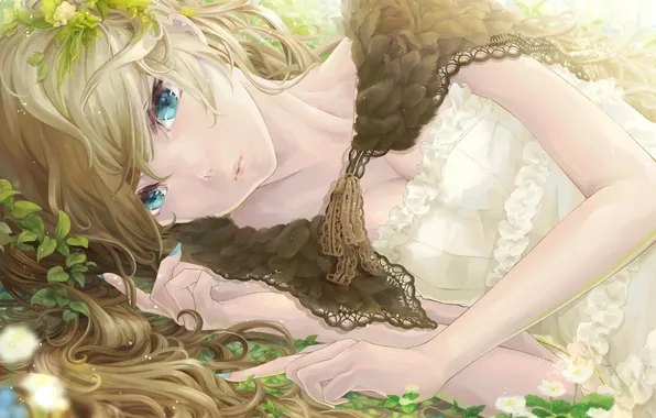 Girl, flowers, plant, art, Cape, lying, search priyoto