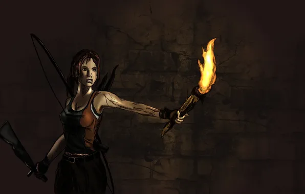 Girl, torch, Tomb Raider, cave, Lara Croft