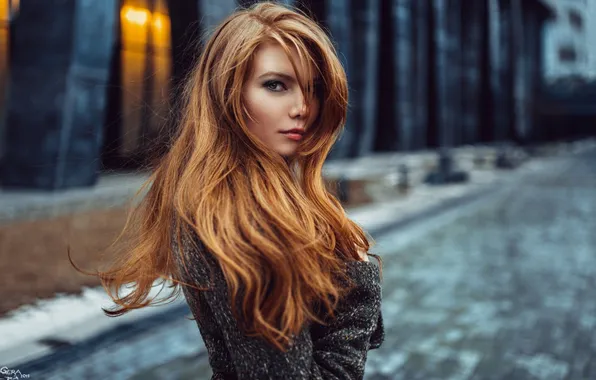 Picture long hair, model, women, face, redhead, coats, looking at viewer, women outdoors