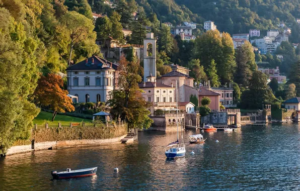 Picture lake, boat, Villa, Italy, Como, Villa Flori
