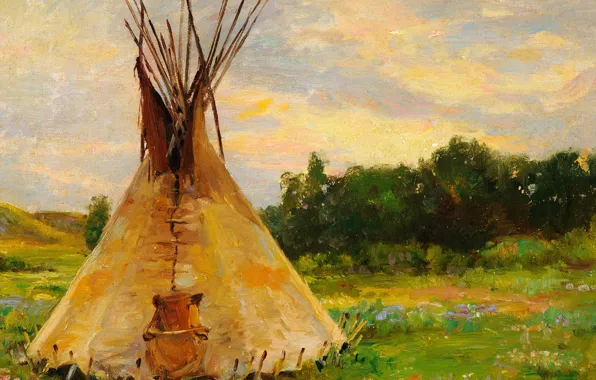 Hut, chaos, Joseph Henry Sharp, Lone Tepee