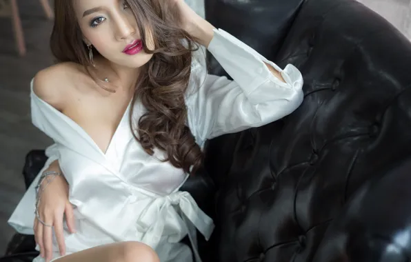 Picture look, face, sofa, model, hair, lipstick, lips