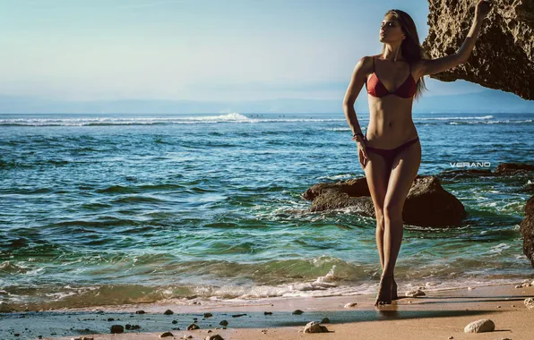 Sand, sea, beach, swimsuit, the sun, sexy, pose, stones