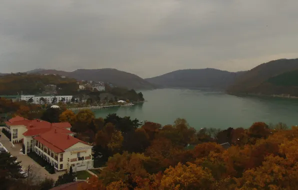 Roof, Park, overcast, village, home, The sky, Mountains, Autumn