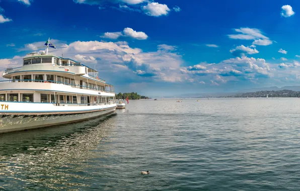 Clouds, Lake, Switzerland, Panorama, Zurich, River court