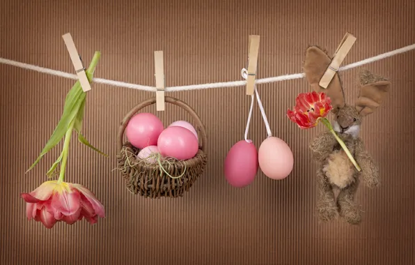 Flowers, eggs, Easter, tulips, Easter