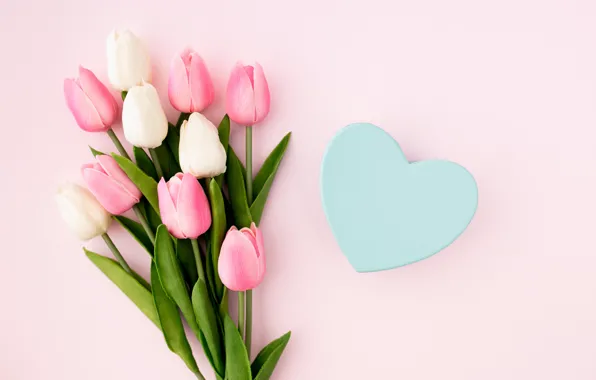 Picture background, bouquet, hearts, tulips, pink, pink, tulip, bouguet