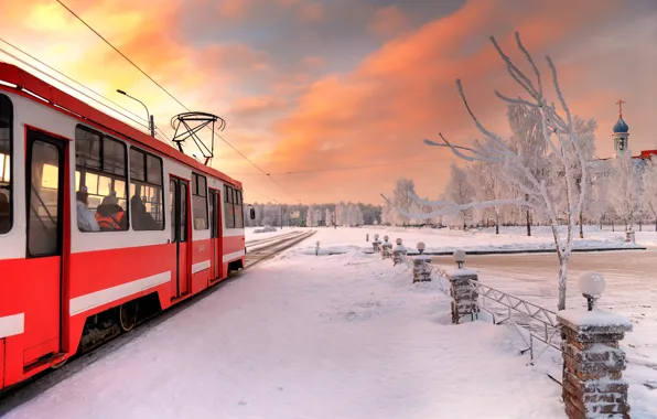 Picture winter, tram, Saint Petersburg