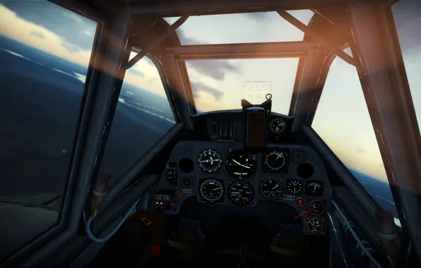 Picture dawn, Germany, Messerschmitt, G-2, War Thunder, cockpit, cockpit, 109