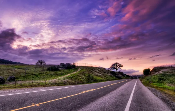 Picture road, landscape, sunset, HDR