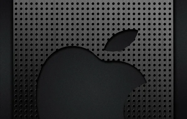 Metal, grey, Apple, Apple, grille, logo, chrome, holes