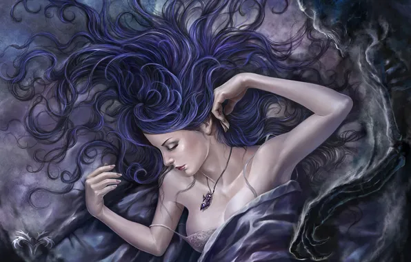 Girl, sleep, skeleton, pendant, Art