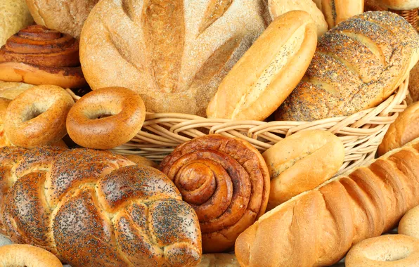 Basket, bread, cakes, roll, drying, baton, pretzel