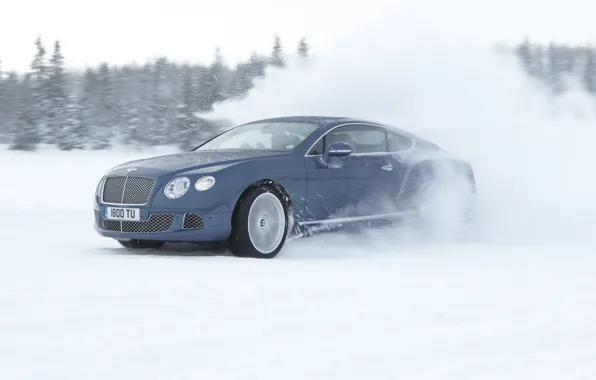 Picture snow, squirt, Bentley, Continental, skid, Continental, Bentley, supercar