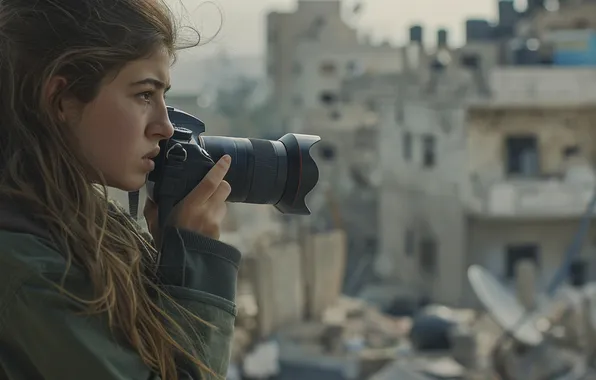 Home, Girl, The camera, Side, Digital art, Photographer, Devastation, Photographer