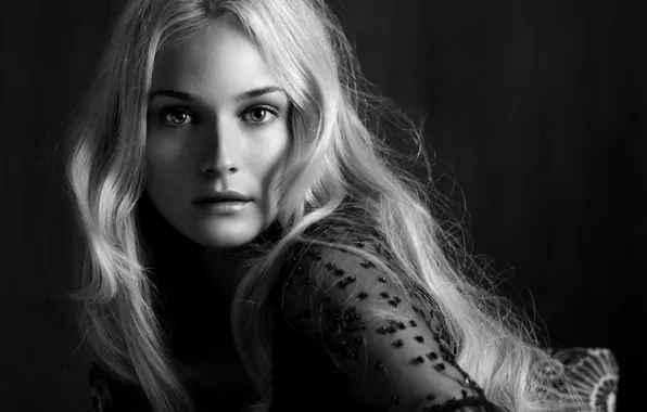 Picture look, girl, black and white, actress, blonde, Diane Kruger
