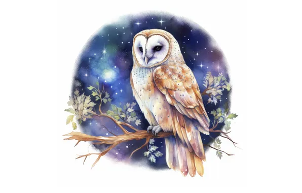 Owl, bird, white background, painting, the barn owl, AI art, neural network