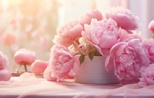 Flowers, bouquet, pink, peonies, lush, Terry, AI art, neural network