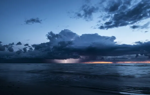 Picture sea, the storm, the sky, clouds, lightning, the evening, twilight