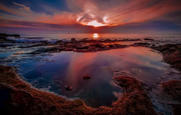 Sea, landscape, sunset