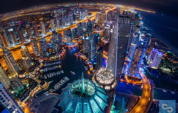 Night, the city, lights, the evening, Dubai, UAE, Dubai Marina