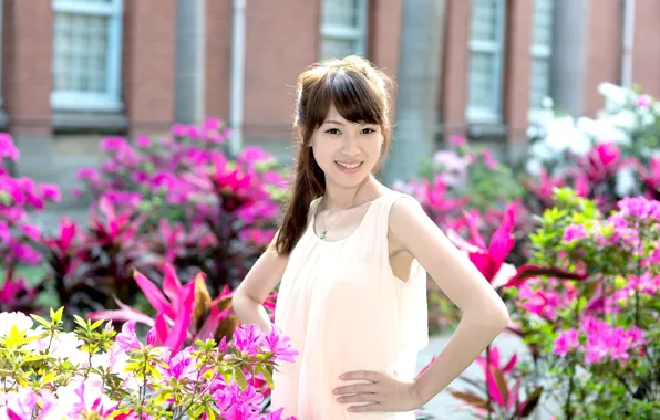 Beautiful, Asian, Model, Flowers, Smile, Woman, Pretty, Japanese