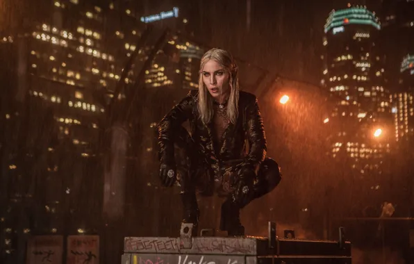 Picture The city, Blonde, Rain, Building, City, Actress, Movie, Elf