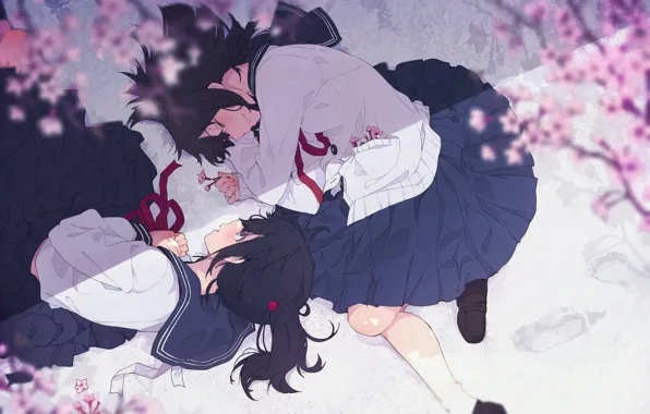 Picture flowers, spring, Sakura, girl, form