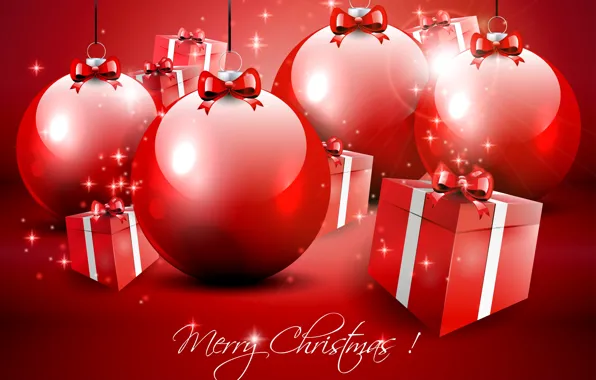 Tape, balls, gifts, box, Christmas decorations, merry christmas
