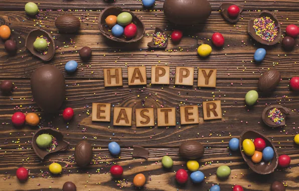 Holiday, chocolate, colorful, Easter, happy, wood, chocolate, Easter
