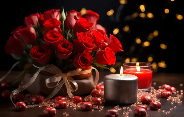 Love, flowers, gift, romance, heart, roses, love, happy