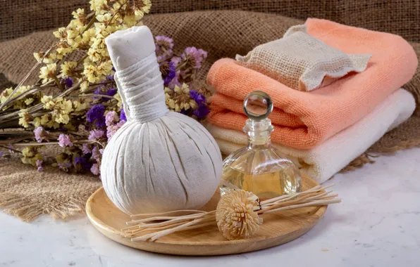 Flowers, oil, Spa, decor, pouch