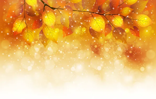Picture autumn, leaves, bubbles, sprig, glitter