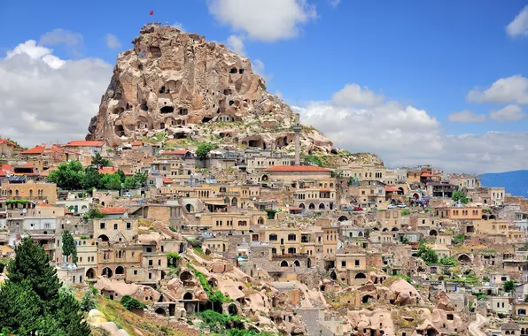 Picture the city, rock, mountain, home, Turkey