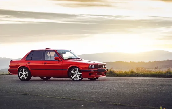 Picture BMW, Red, Sun, Sunset, E30