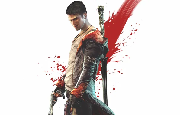 Picture smile, weapons, guns, sword, Mike, cloak, grin, Dante