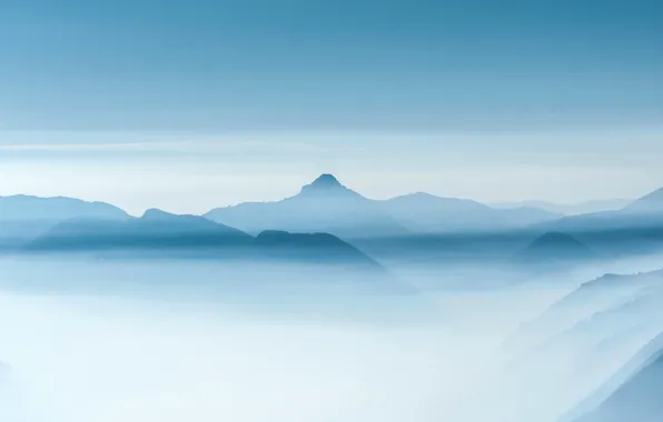 Clouds, mountains, fog, minimalism, mountains, clouds, mist, asoggetti