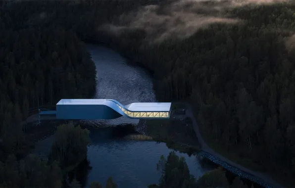 Picture Norway, bridge-Museum, Kistefos Museum, The Twist, river Grandselve