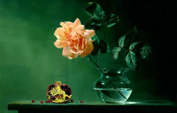 Rose, vase, painting, garnet